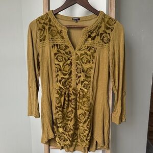 Hannah Olive Floral Tunic with velvet roses